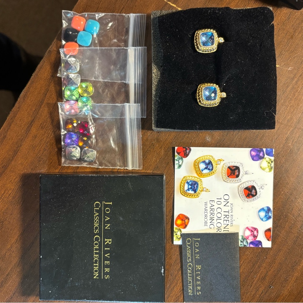 Joan Rivers Gold Earrings with Blue Accent